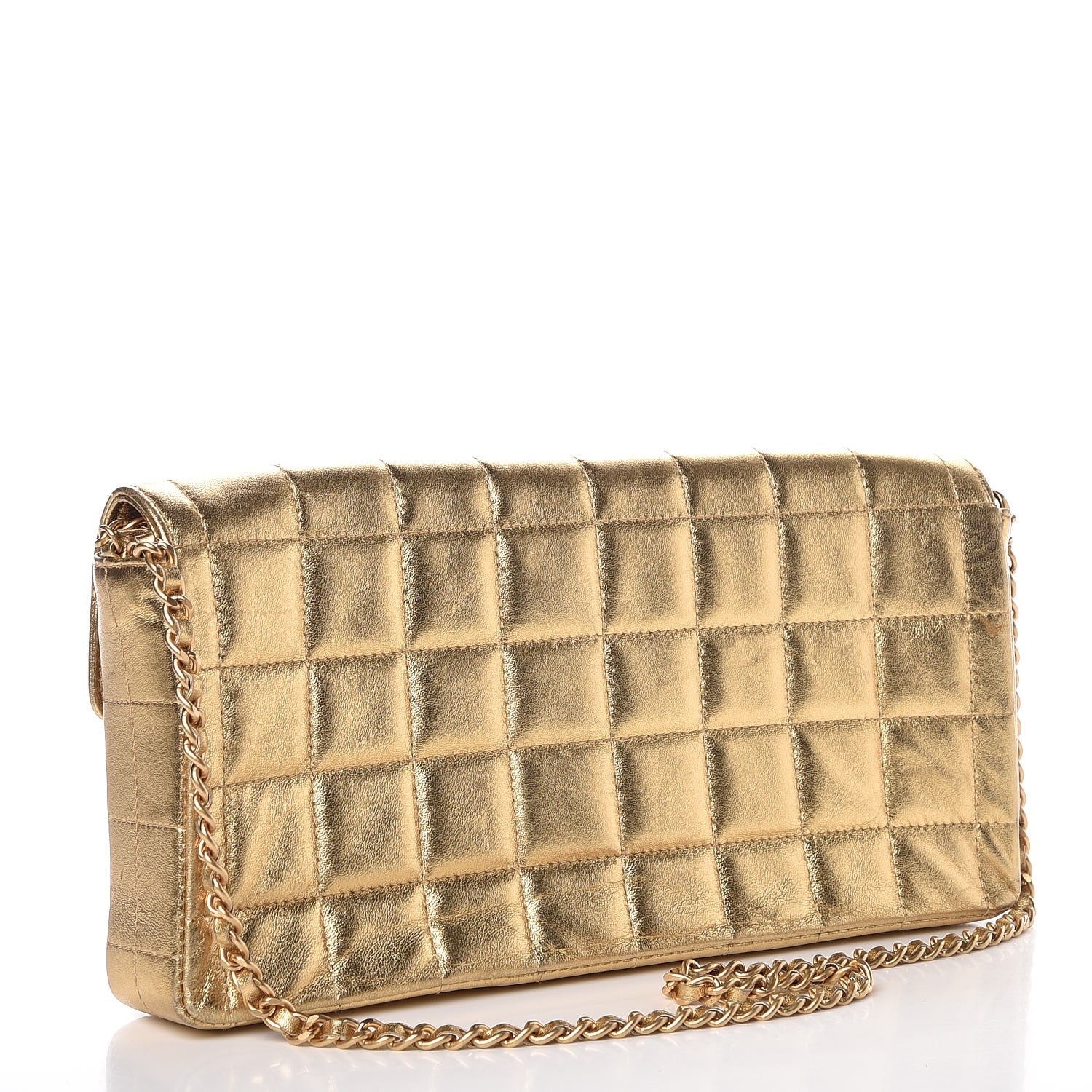 Chanel Metallic Lambskin Quilted East West Chocolate Bar Flap Gold 3 of 13