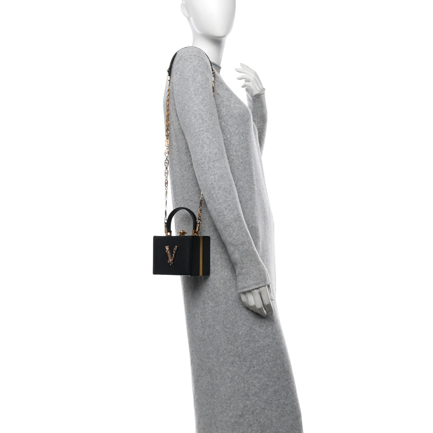 Versace Calfskin Virtus Square Shoulder Bag Black 2 of 10