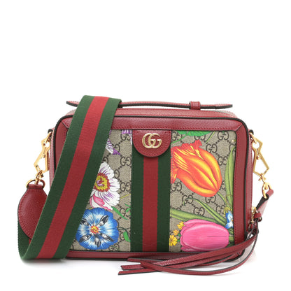 Gucci GG Supreme Monogram Flora Web Small Ophidia Top Handle Shoulder Bag Hibiscus Red 1 of 10