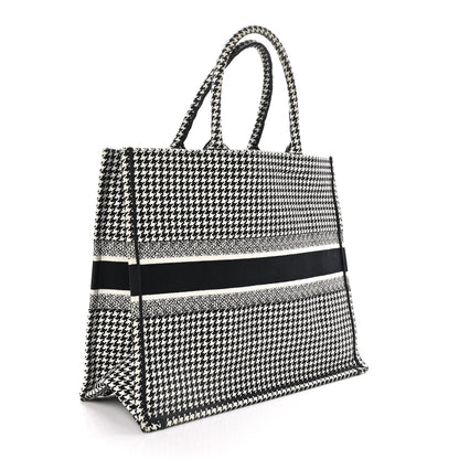 Christian Dior Canvas Houndstooth Embroidered Large Book Tote Black White 3 of 10