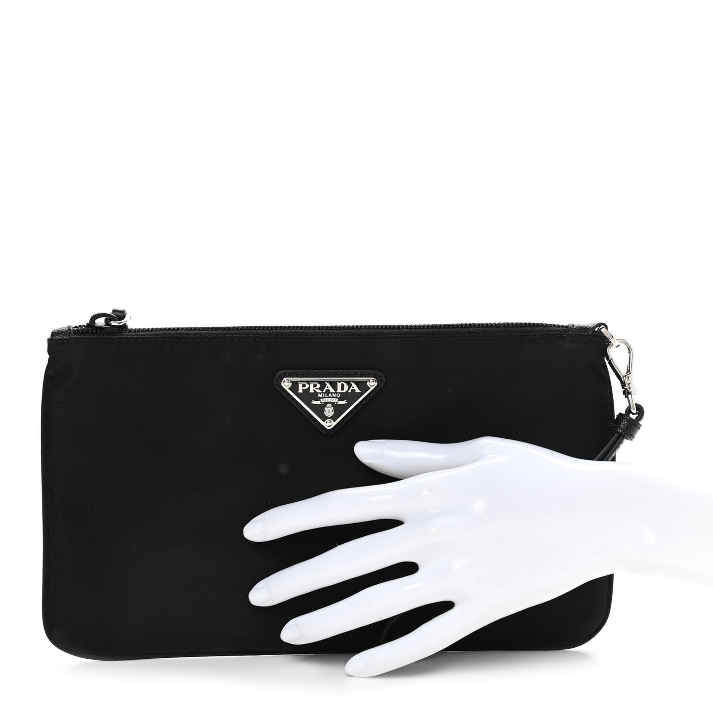 Re-Nylon Saffiano Pouch Wristlet Black