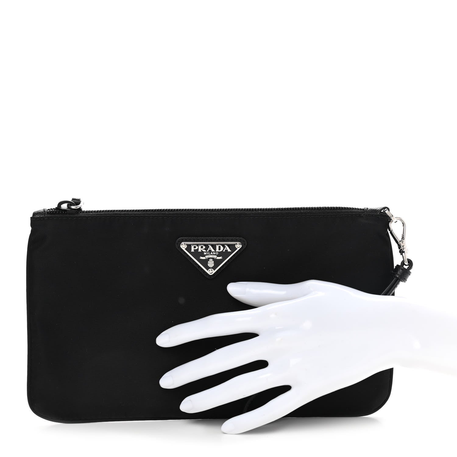 Prada Re-Nylon Saffiano Pouch Wristlet Black 2 of 9