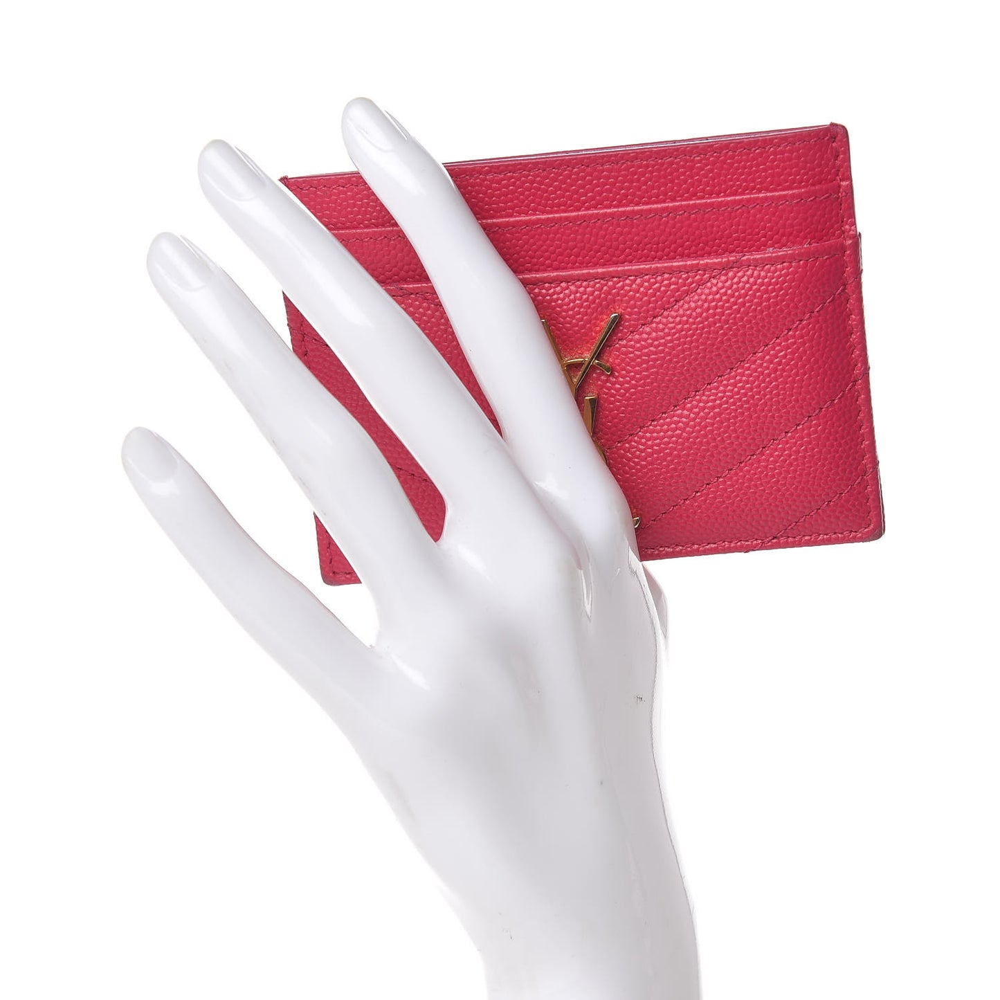 Grain De Poudre Matelasse Chevron Monogram Credit Card Case Fresh Fuxia