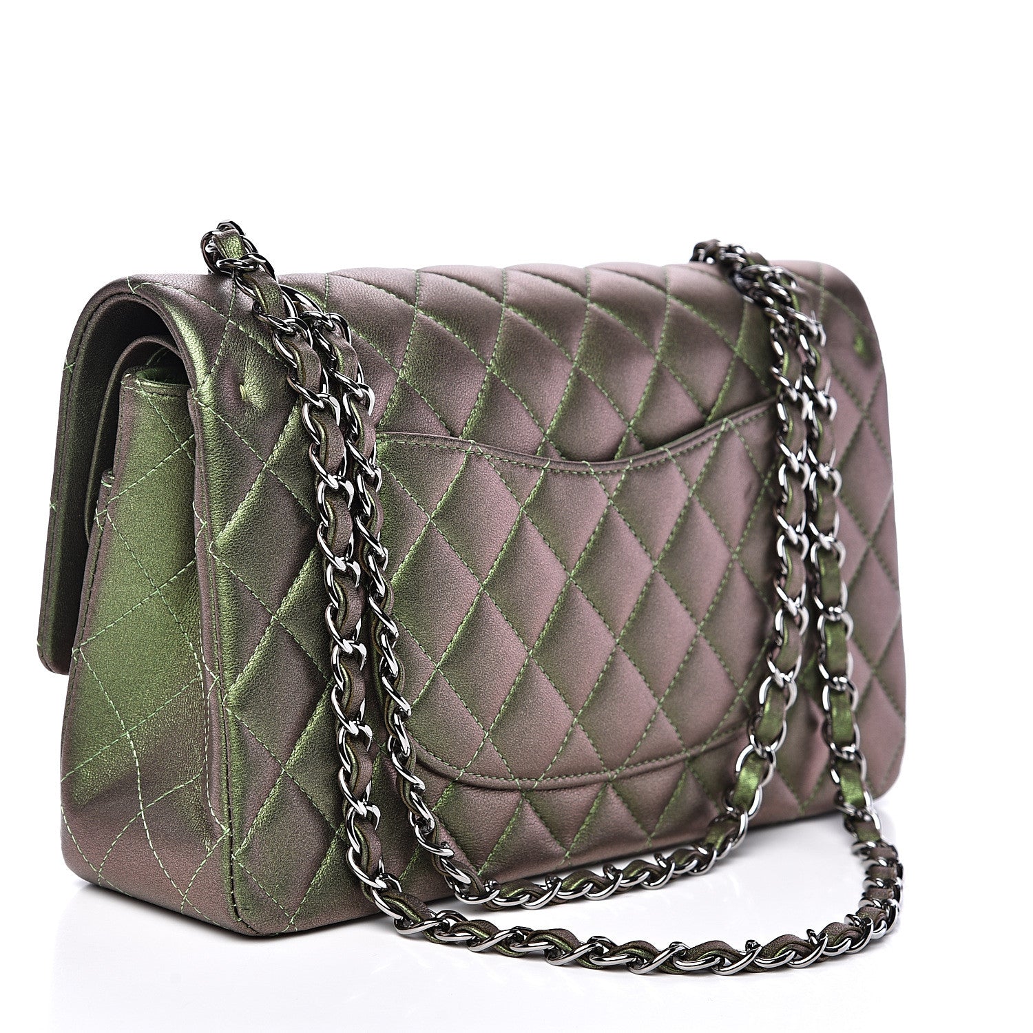 Chanel Iridescent Lambskin Quilted Medium Double Flap Green 2 of 14
