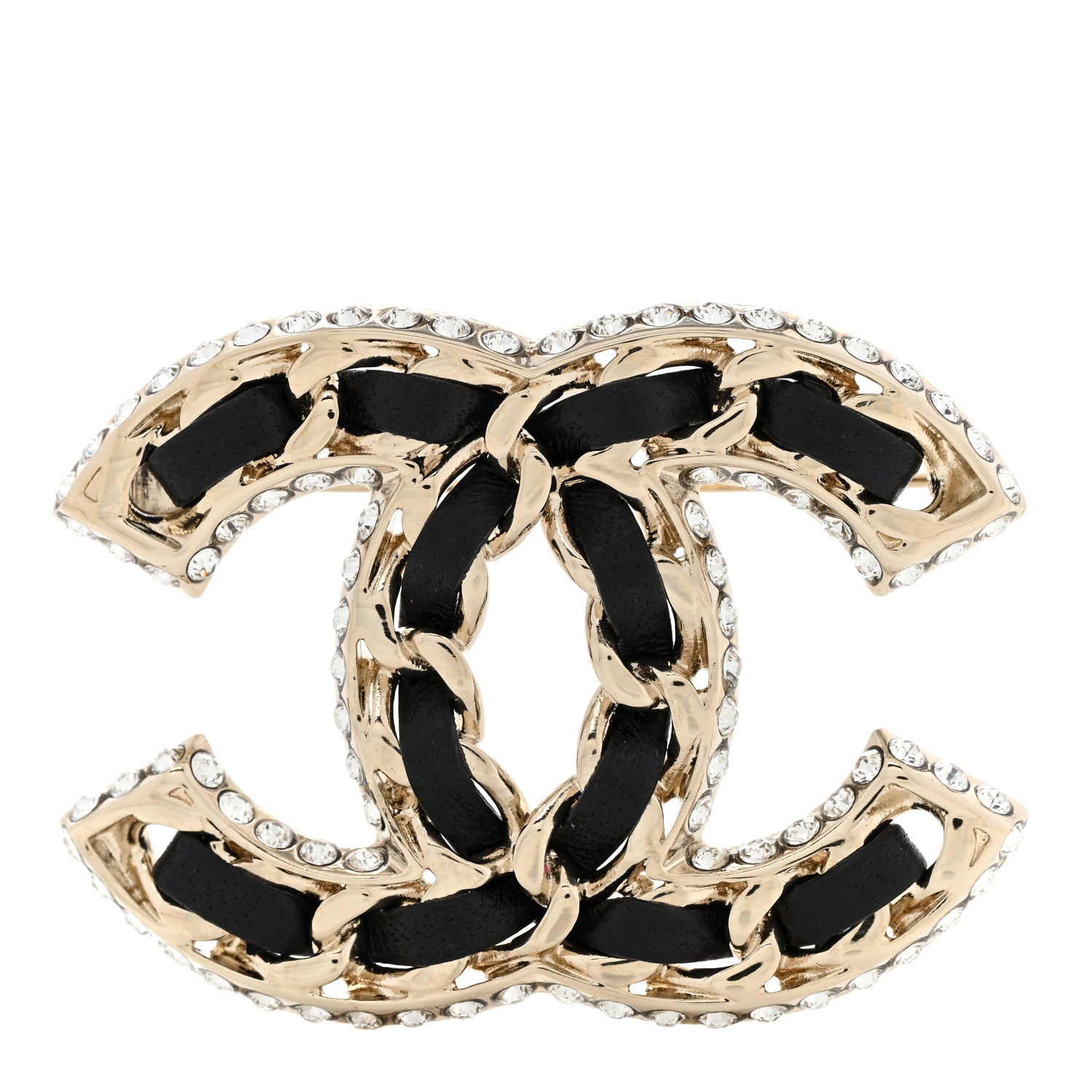 Chanel Lambskin Crystal CC Chain Brooch Black Gold 1 of 5