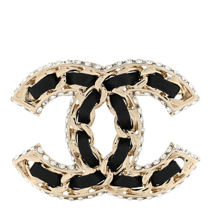 Chanel Lambskin Crystal CC Chain Brooch Black Gold 1 of 5