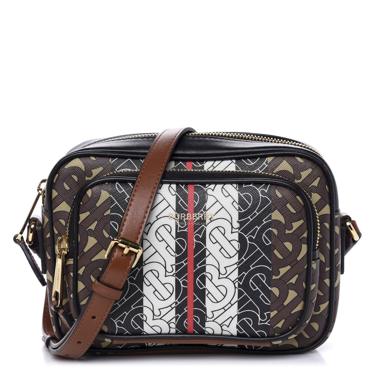 E-Canvas Monogram Stripe Camera Bag Bridle Brown