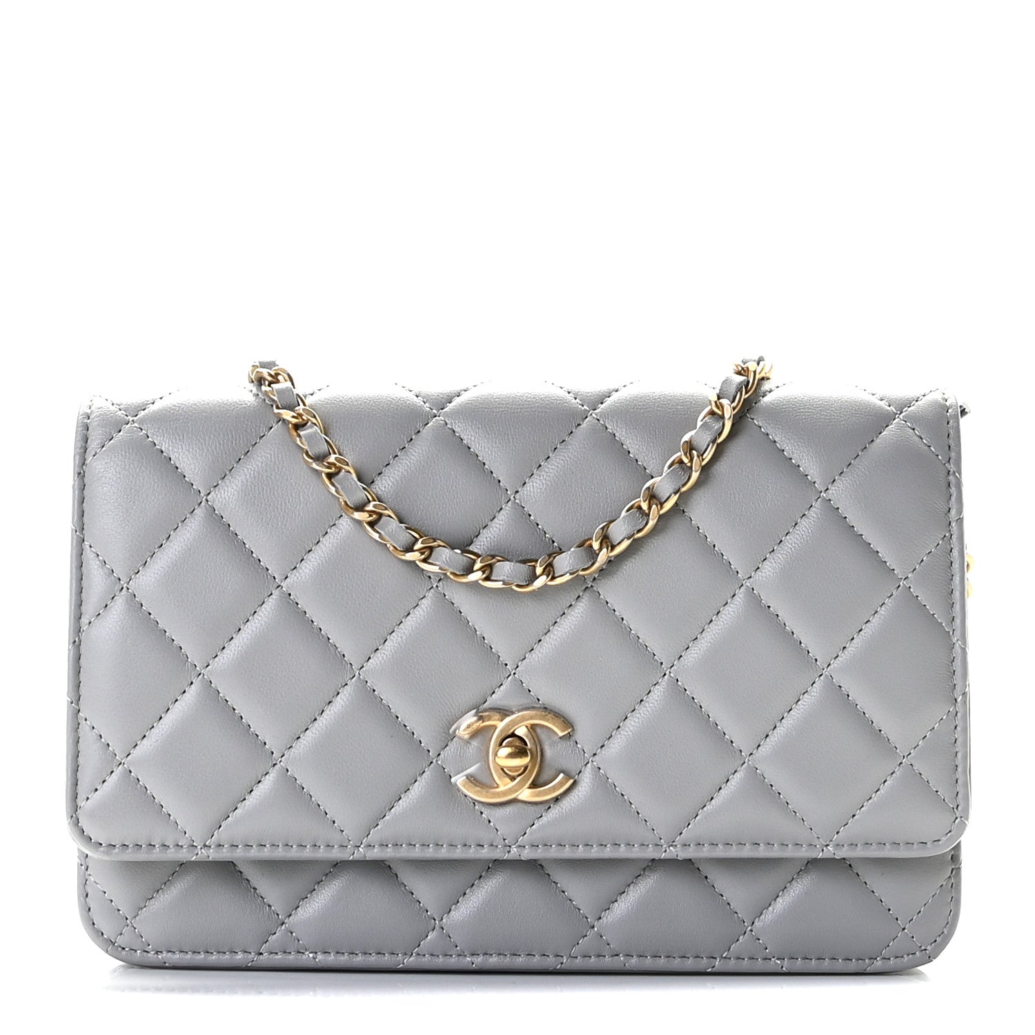 Chanel Lambskin Quilted CC Pearl Crush Wallet on Chain WOC Grey 1 of 11