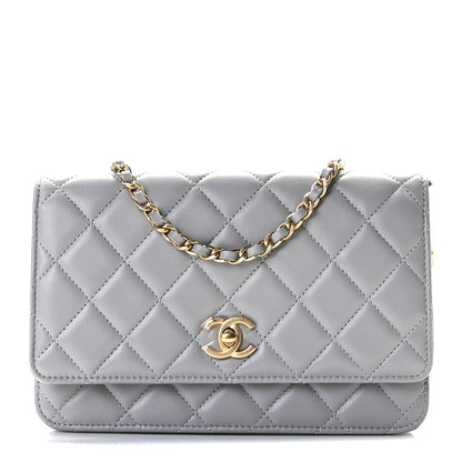 Chanel Lambskin Quilted CC Pearl Crush Wallet on Chain WOC Grey 1 of 11