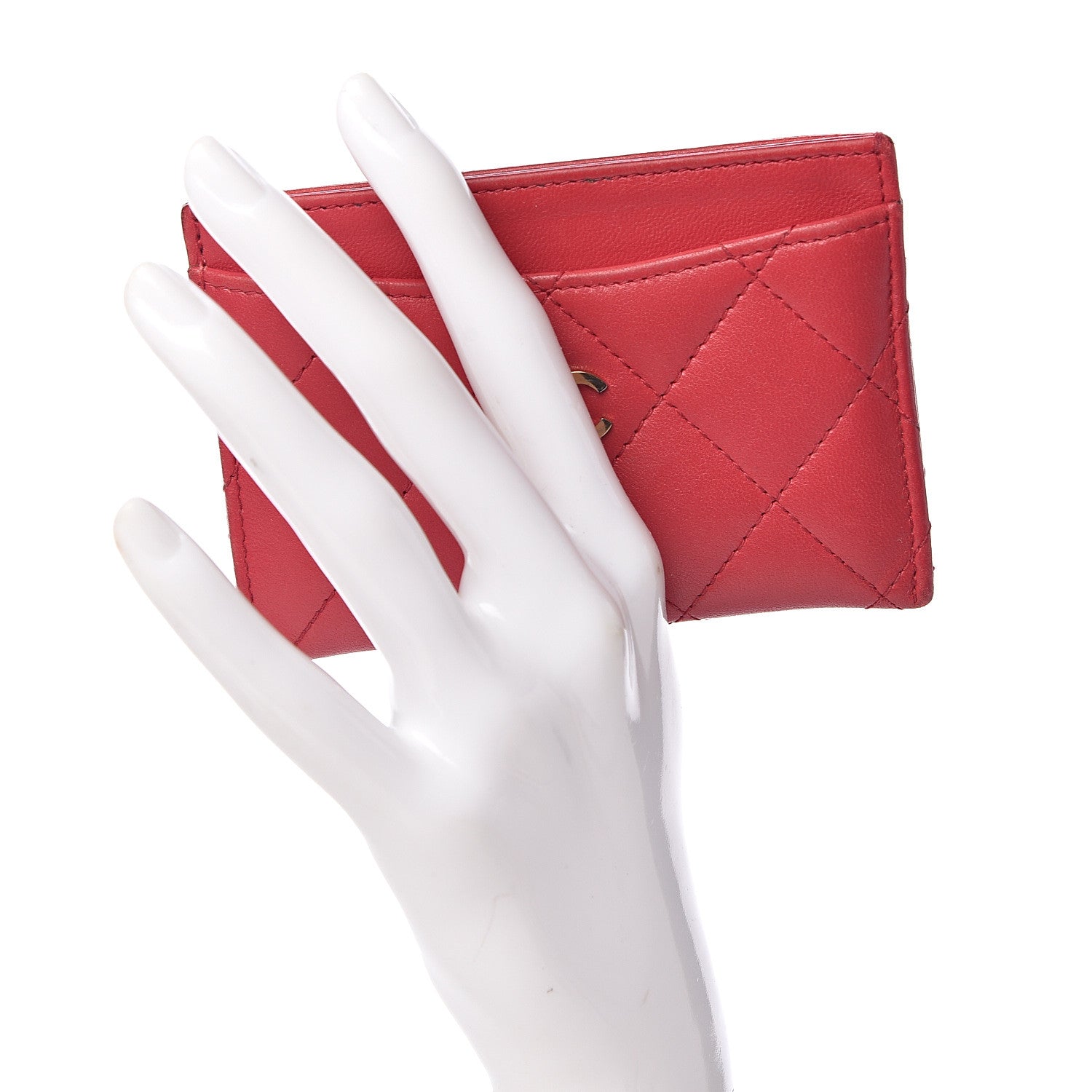 Chanel Lambskin Quilted Card Holder Dark Pink 2 of 9
