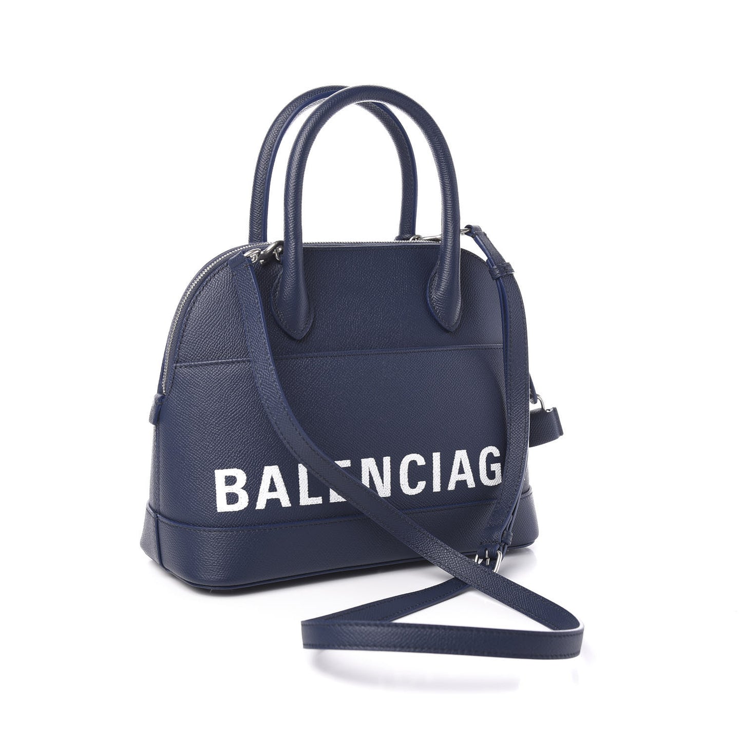 Signature Grained Calfskin Logo S Ville Top Handle Bag Bleu Canopee White