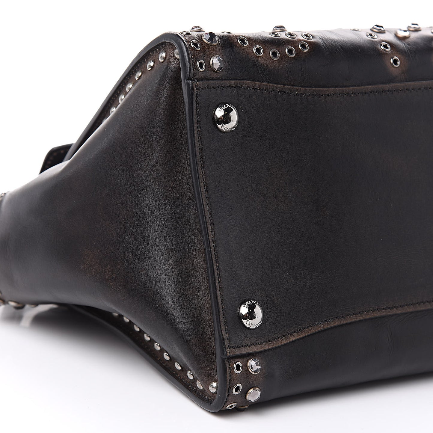 Vitello Vintage Studded Sound Twin Pocket Satchel Ebano