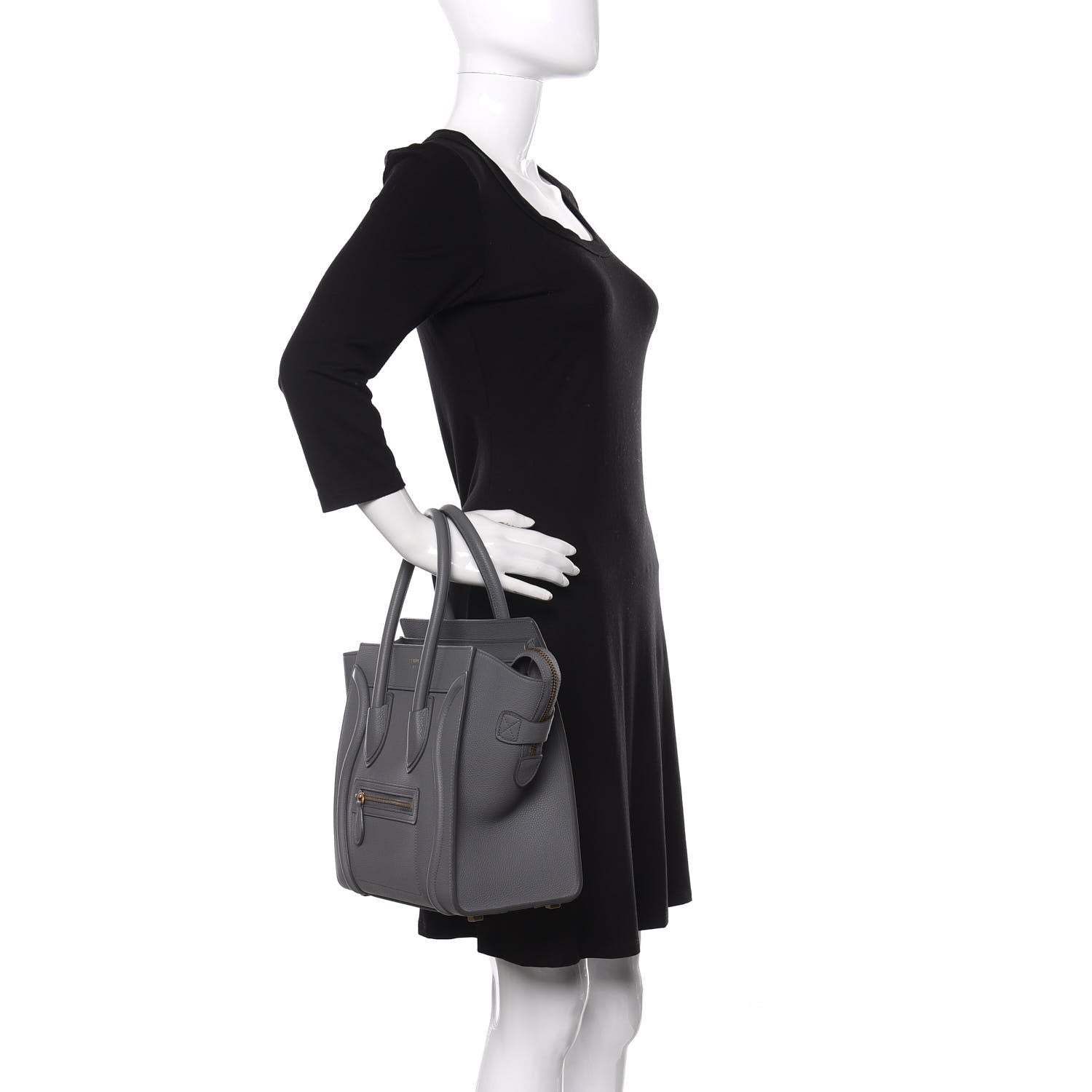 Celine Drummed Calfskin Micro Luggage Kohl 2 of 10