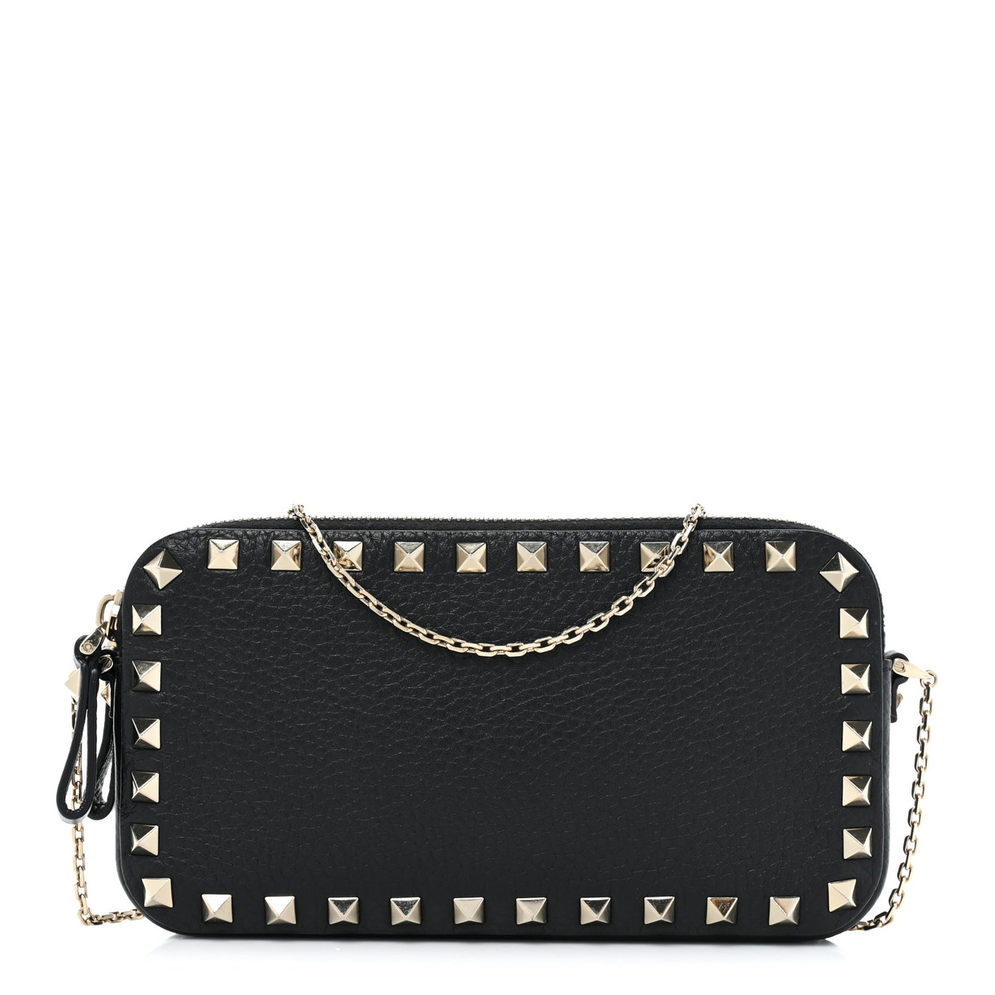 Pebbled Calfskin Rockstud Small Chain Shoulder Bag Black