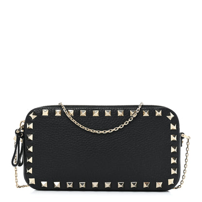 Valentino Garavani Pebbled Calfskin Rockstud Small Chain Shoulder Bag Black 1 of 10