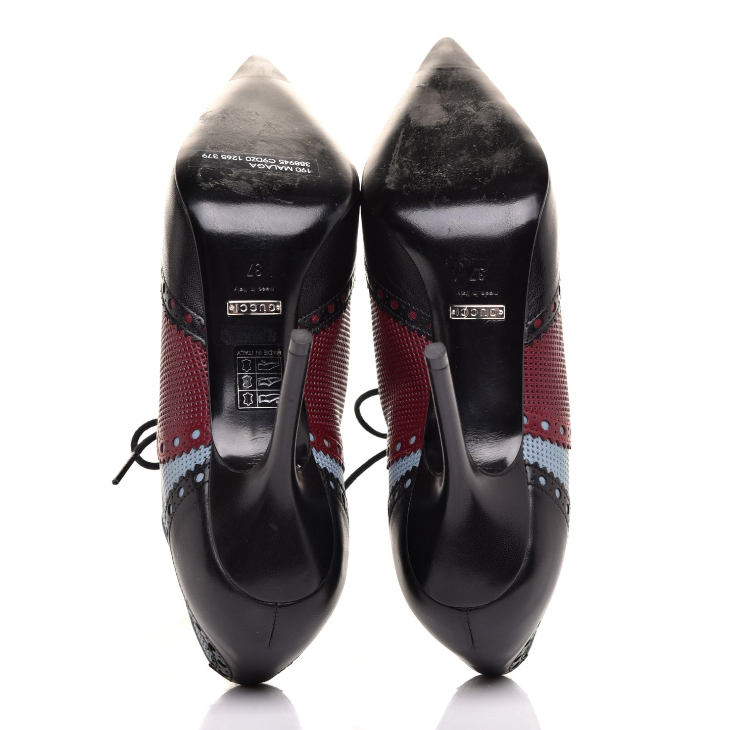 Calfskin Gia Oxford Stiletto Ankle Boots 37 Black Burgundy Blue