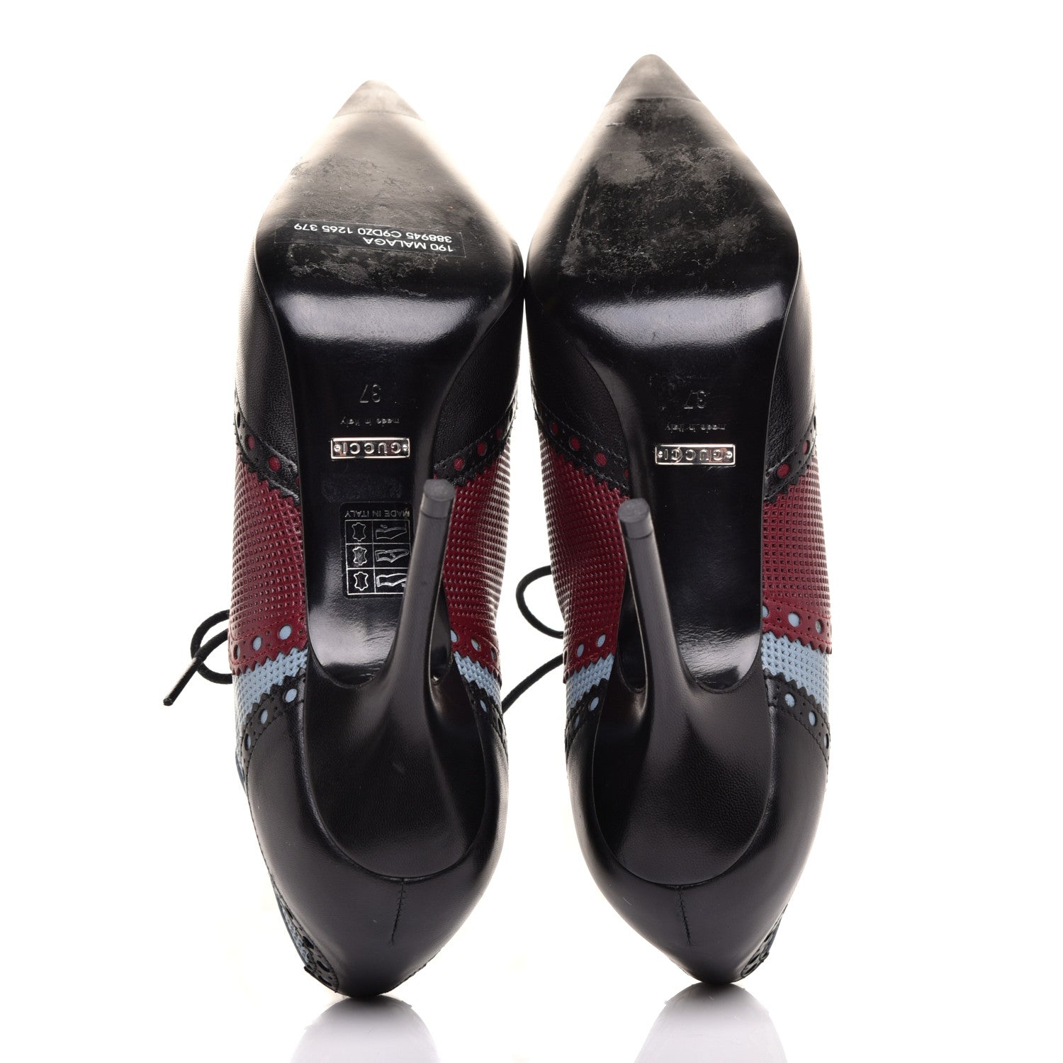Gucci Calfskin Gia Oxford Stiletto Ankle Boots 37 Black Burgundy Blue 5 of 8