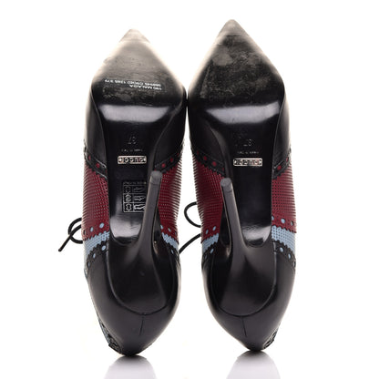 Gucci Calfskin Gia Oxford Stiletto Ankle Boots 37 Black Burgundy Blue 5 of 8