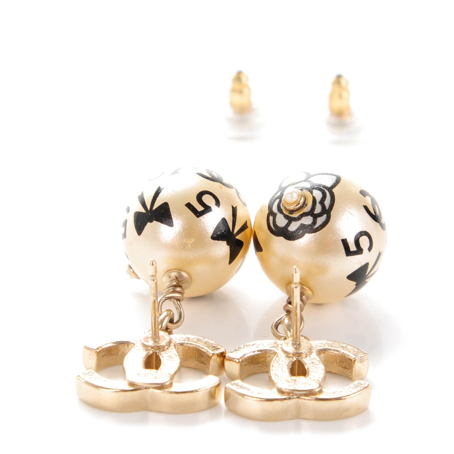 Chanel Enamel CC Pearl Dangle Earrings Black 3 of 6