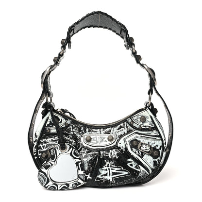 Balenciaga Agneau Arena Graffiti Small Le Cagole Shoulder Bag Black White 3 of 11