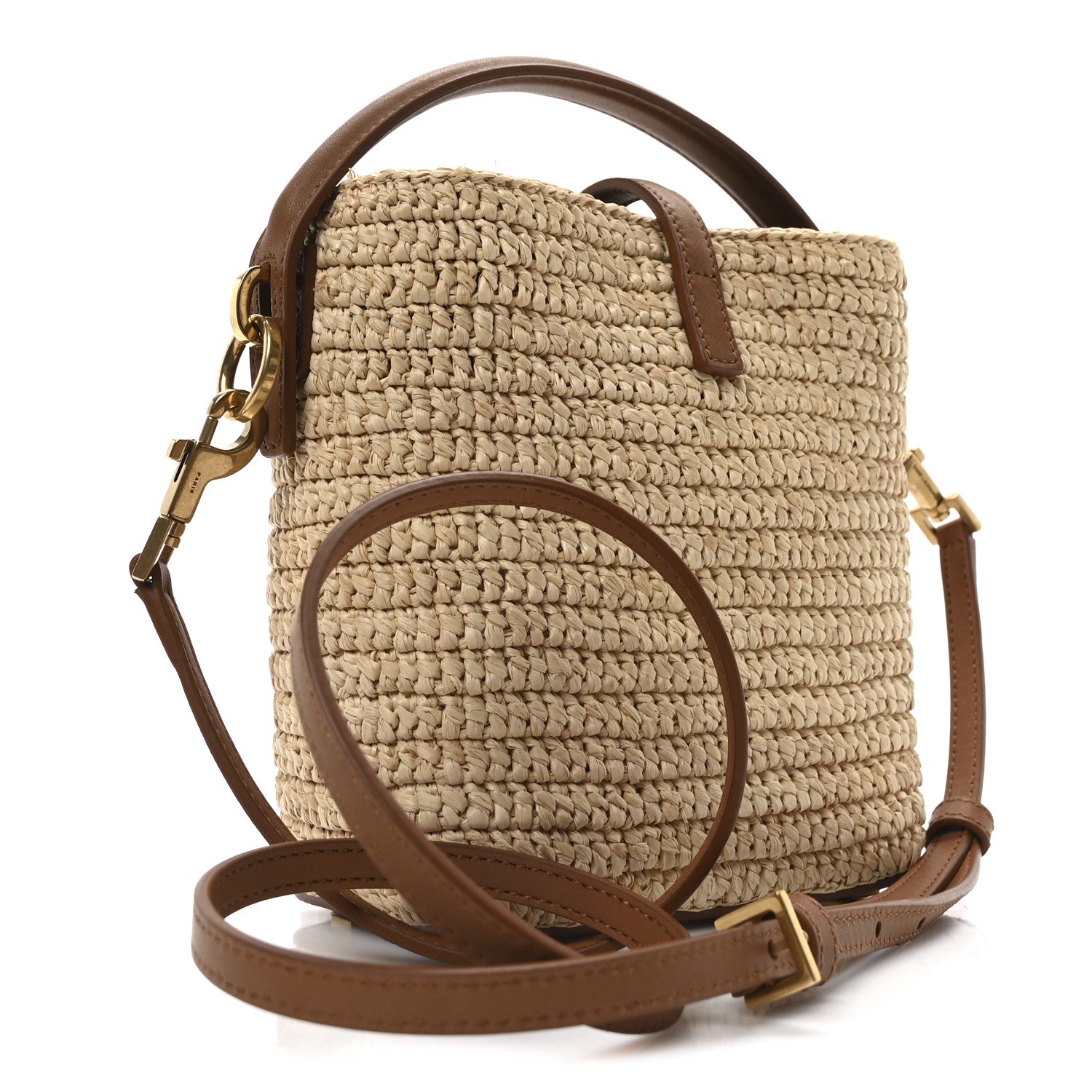 Saint Laurent Raffia Vegetable Tanned Calfskin Le 37 Mini Bucket Bag Natural Brick 3 of 9