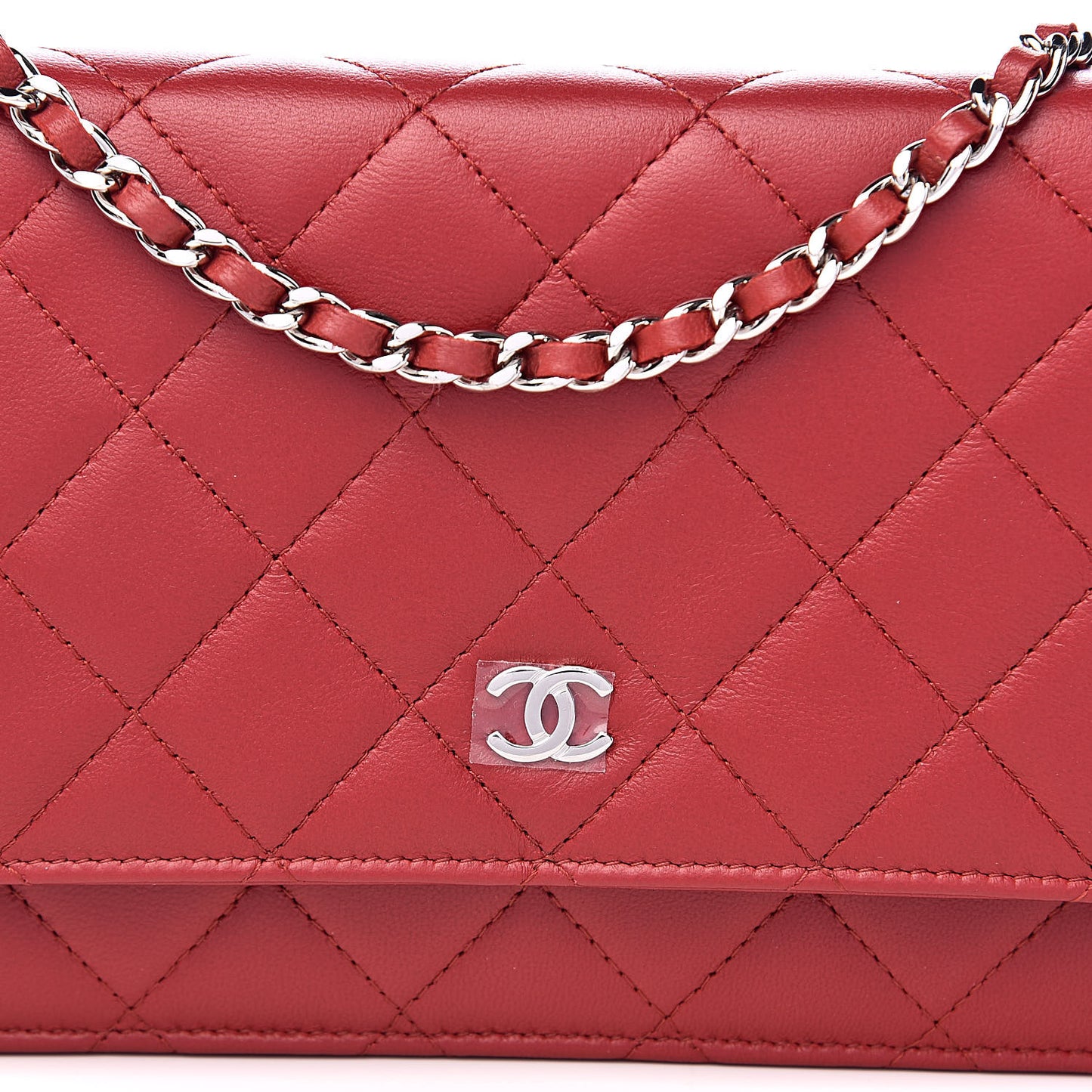 Lambskin Quilted Wallet On Chain WOC Red