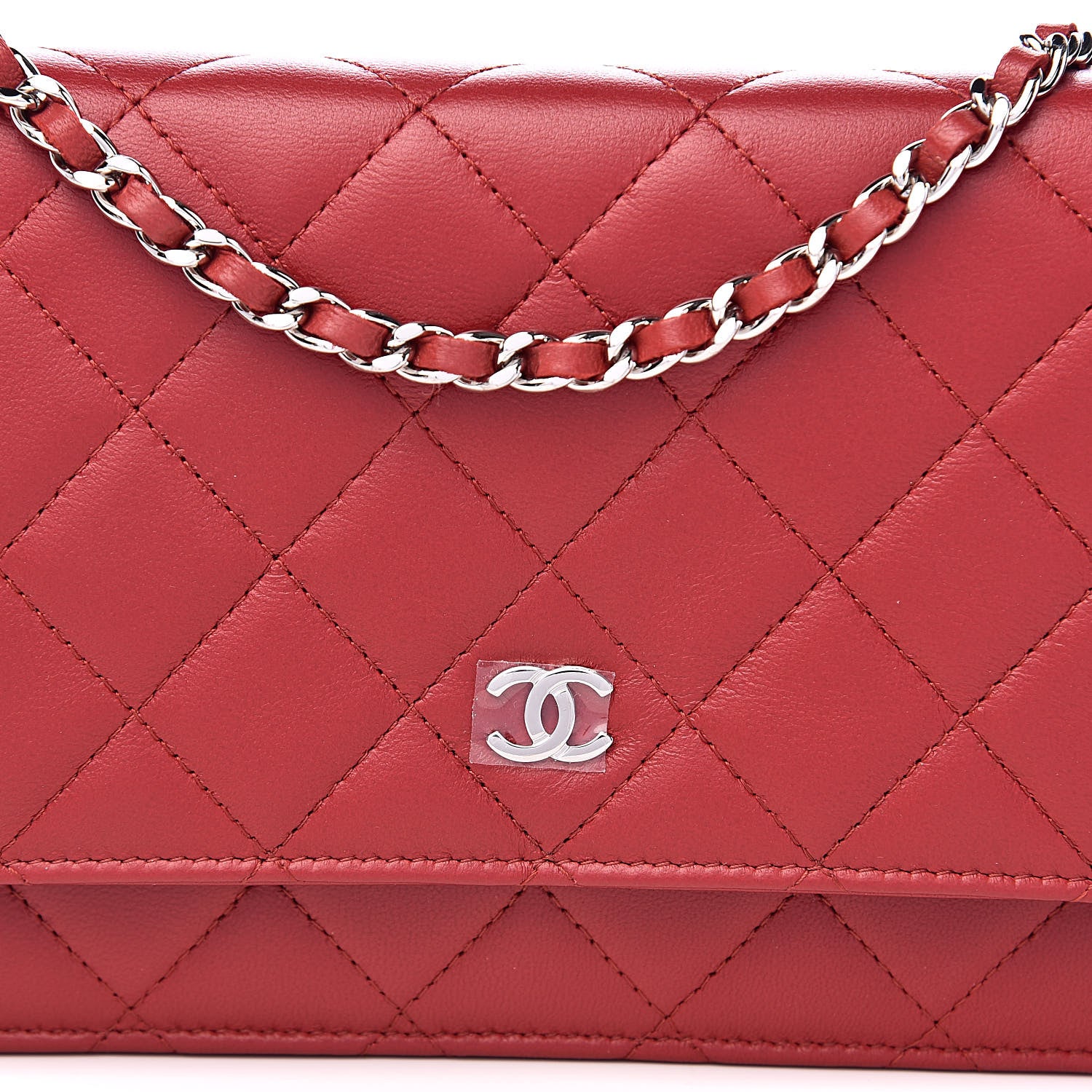 Chanel Lambskin Quilted Wallet On Chain WOC Red 11 of 12