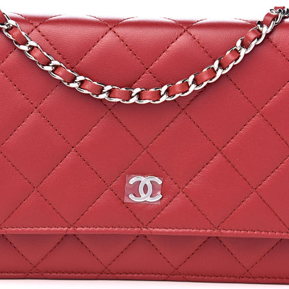 Chanel Lambskin Quilted Wallet On Chain WOC Red 11 of 12