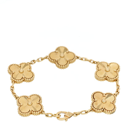 Van Cleef & Arpels 18K Yellow Gold 5 Motifs Guilloche Vintage Alhambra Bracelet 2 of 5