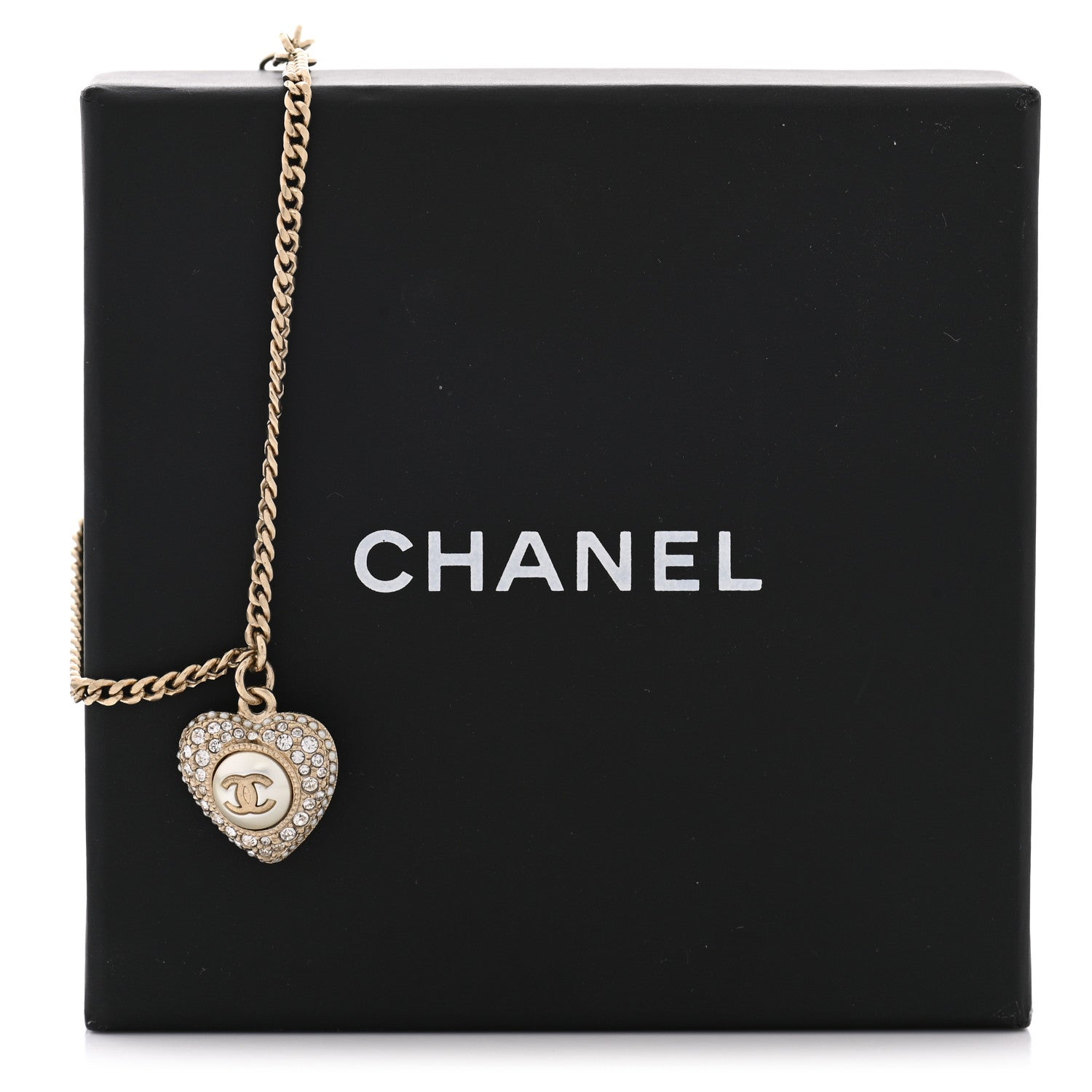 Chanel Crystal Pearl Chain Heart Bracelet Gold 5 of 5