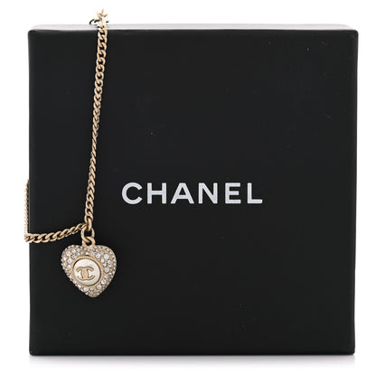 Chanel Crystal Pearl Chain Heart Bracelet Gold 5 of 5