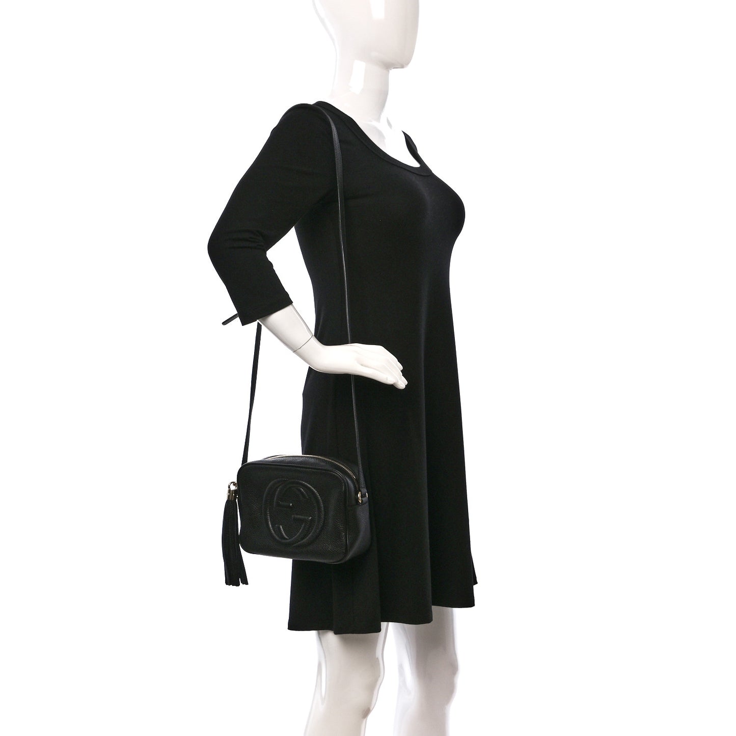 Pebbled Calfskin Small Soho Disco Bag Black