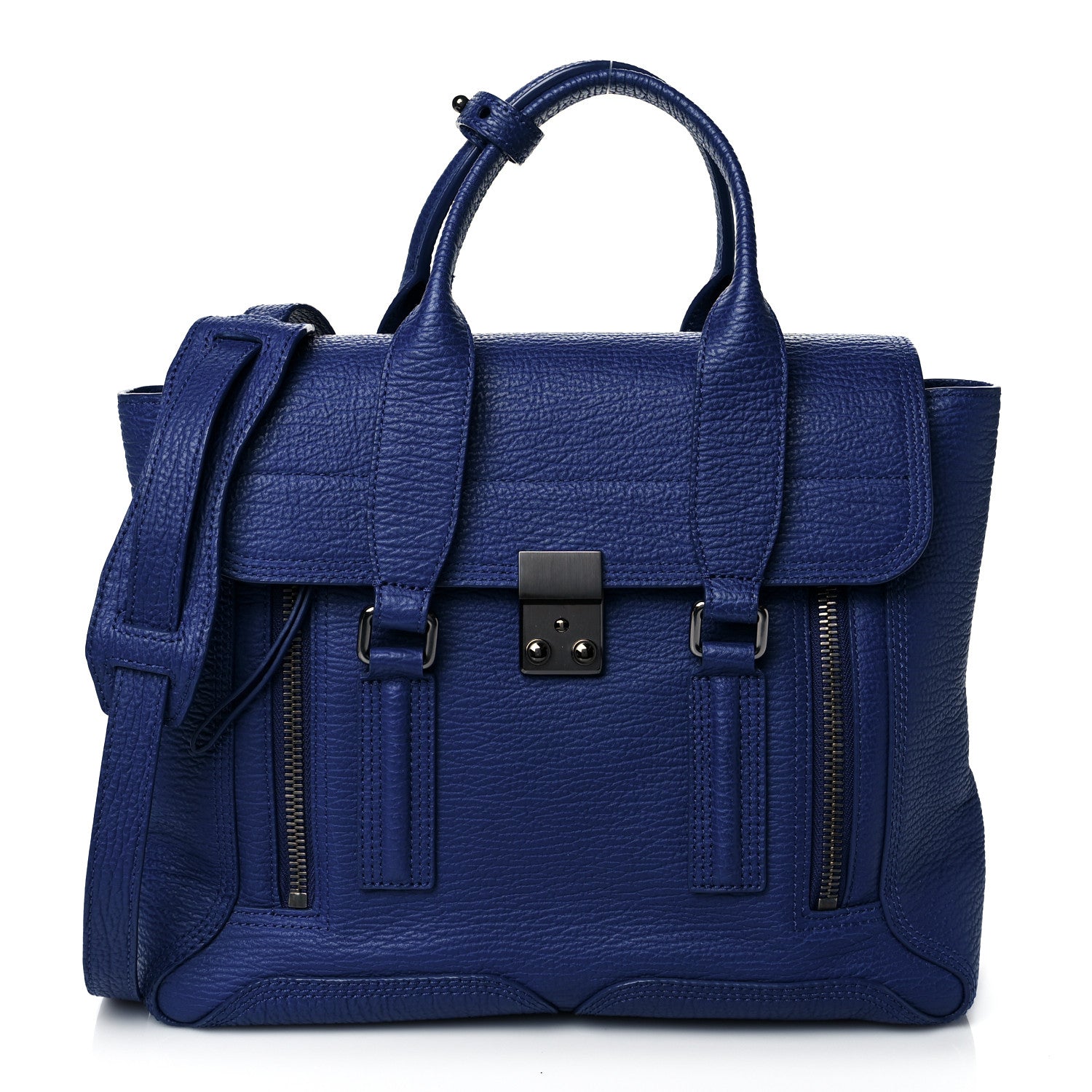 3.1 Phillip Lim Textured Calfskin Medium Pashli Satchel Cobalt 1 of 9