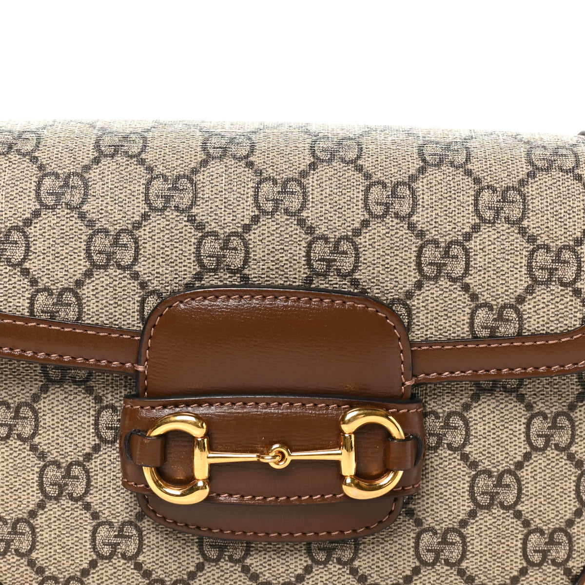 Gucci GG Supreme Monogram Azalea Calfskin Web Mini Horsebit 1955 Shoulder Bag Beige Ebony Brown Sugar 8 of 10
