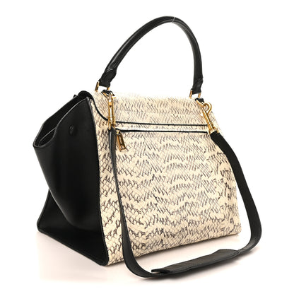 Celine Snakeskin Calfskin Medium Trapeze White Black 3 of 10