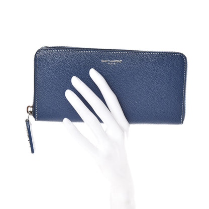 Saint Laurent Grained Calfskin Rive Gauche Zip Around Wallet Denim Blue 2 of 7