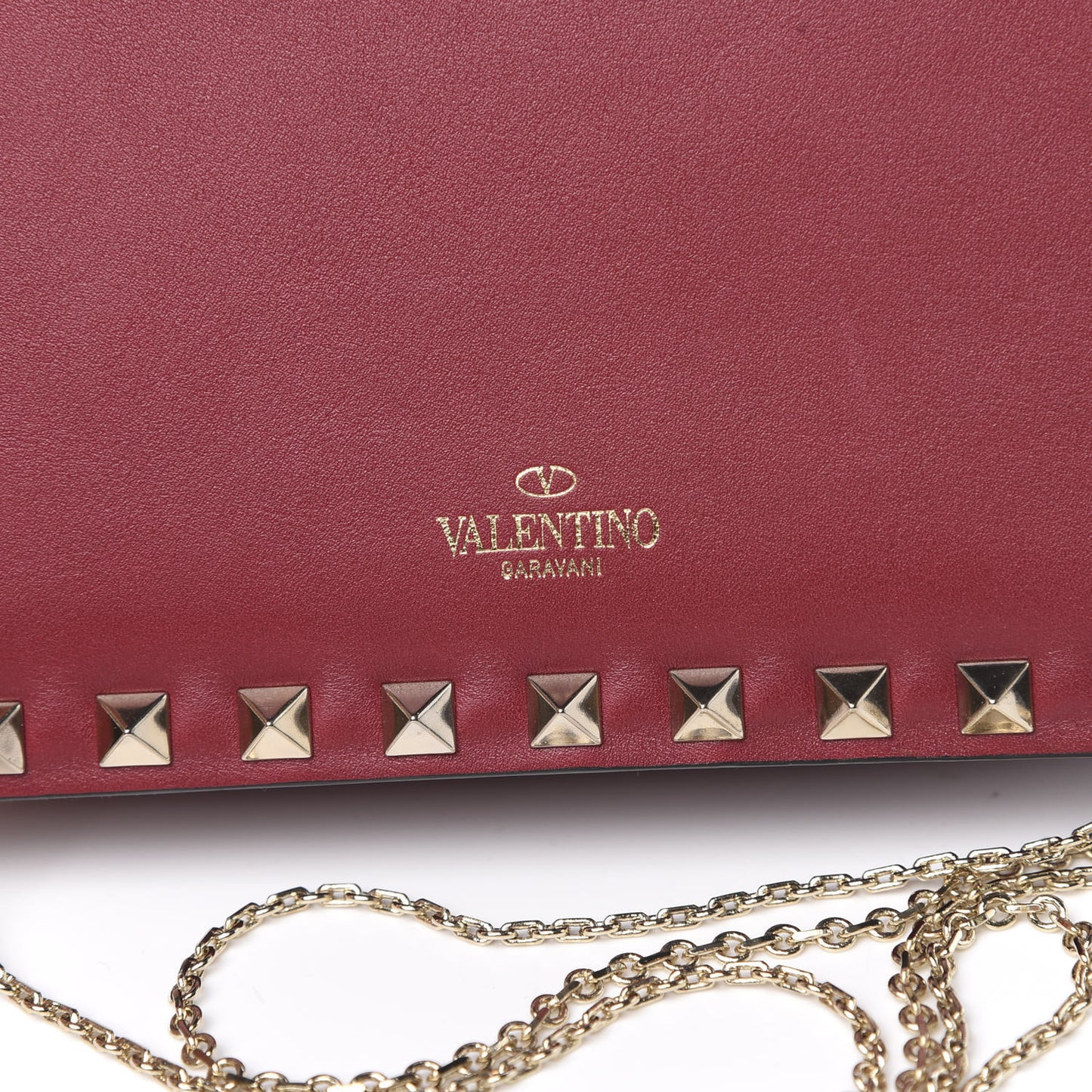 Calfskin Rockstud Wallet on Chain Red