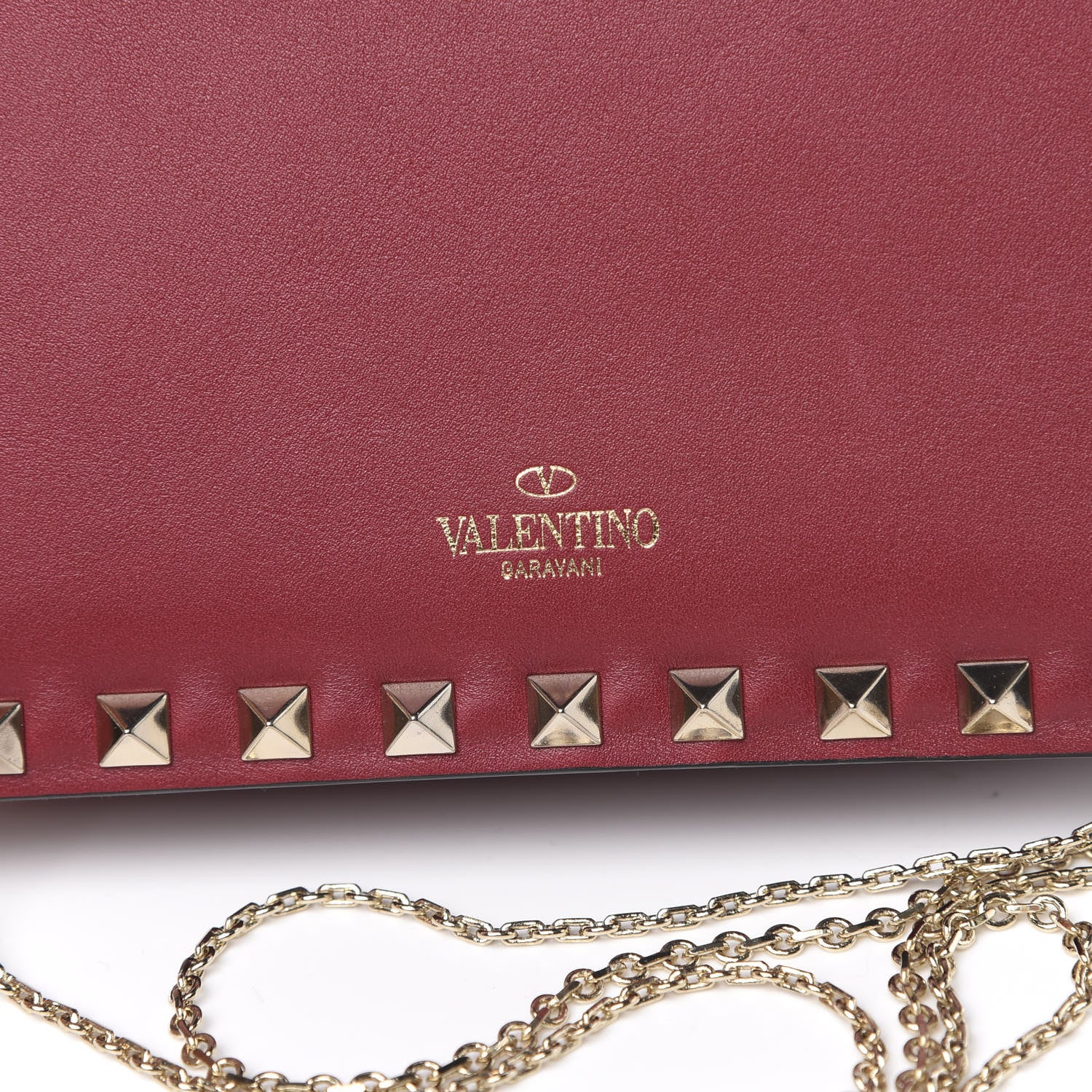 Valentino Garavani Calfskin Rockstud Wallet on Chain Red 9 of 10