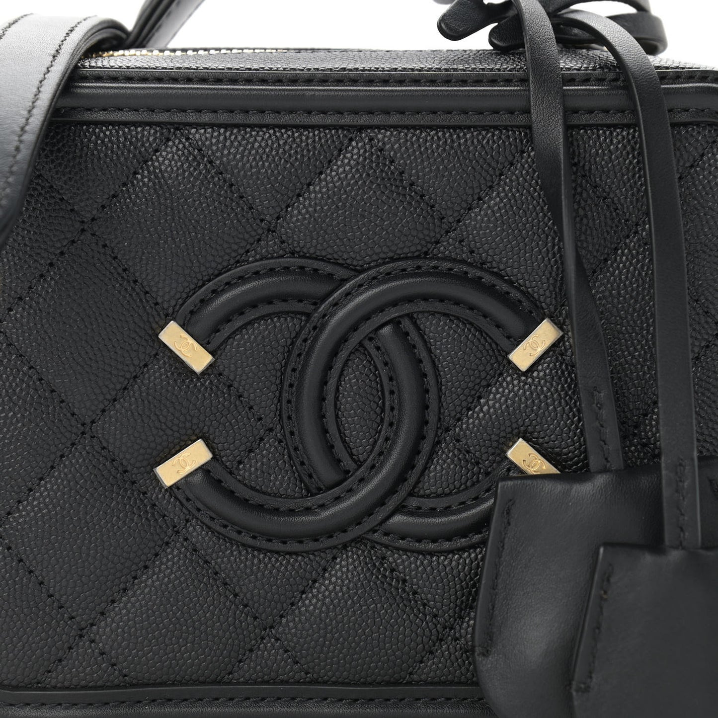 Caviar Quilted Small CC Filigree Vanity Case Black