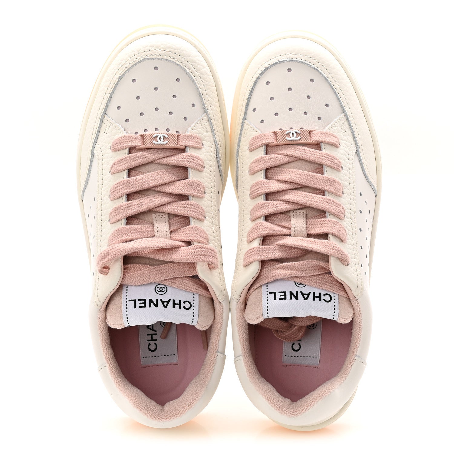 CHANEL シャネル Chanel Grained Calfskin Fabric Womens Logo Sneakers 37 White Light