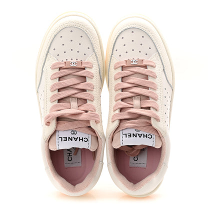 Chanel Grained Calfskin Fabric Womens Logo Sneakers 37 White Light Pink 2 of 10