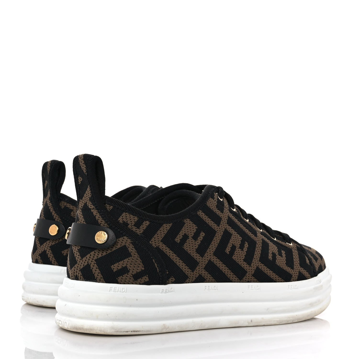 Fendi Fabric FF Micro-Perforated Rise Low Top Sneakers 36.5 Tobacco Black 4 of 14