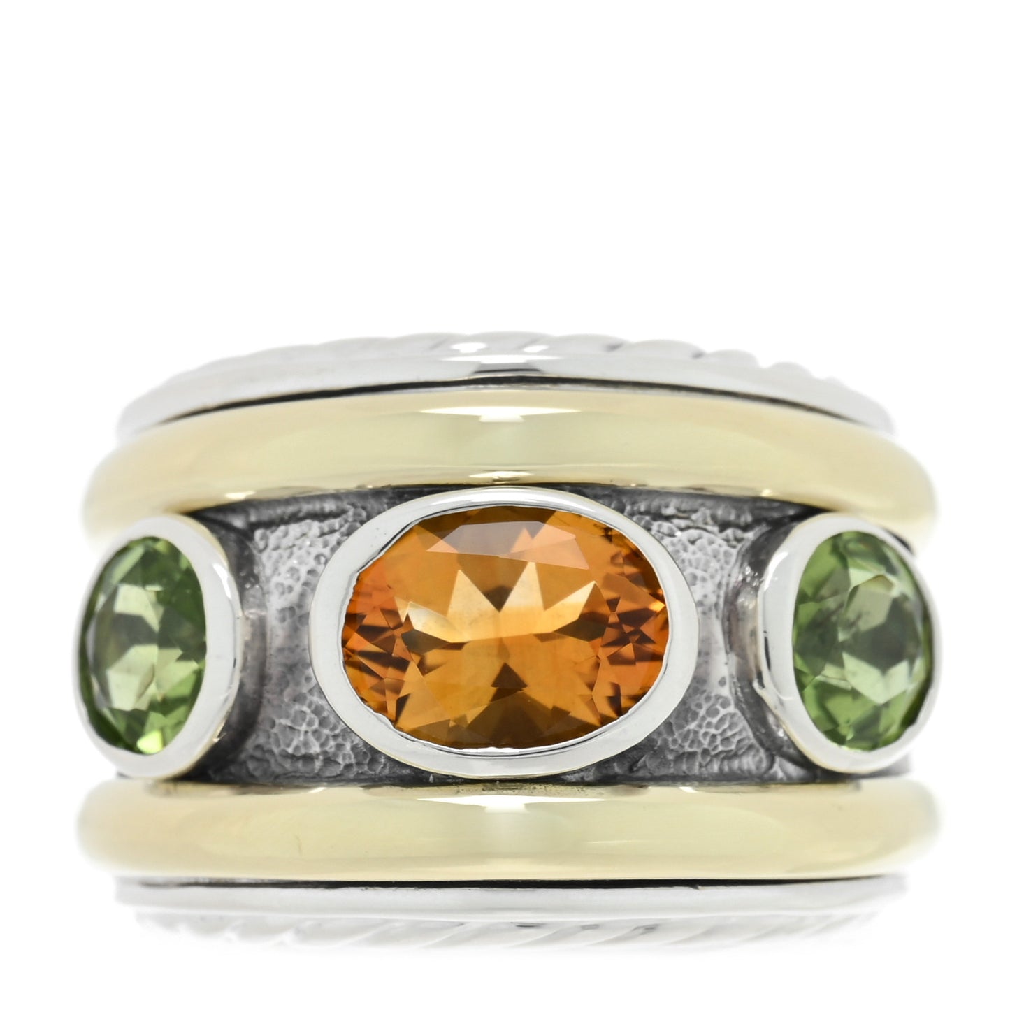 Sterling Silver 14K Yellow Gold Citrine Peridot 17mm Renaissance Ring 54 7