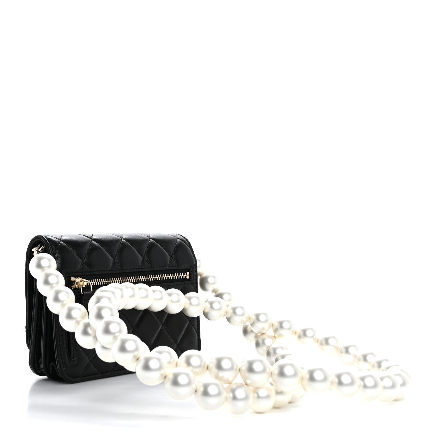 Chanel Calfskin Quilted Mini Maxi Pearls Wallet On Chain WOC Black 2 of 11