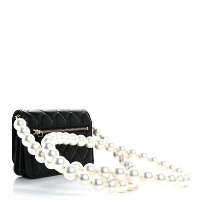 Chanel Calfskin Quilted Mini Maxi Pearls Wallet On Chain WOC Black 2 of 11