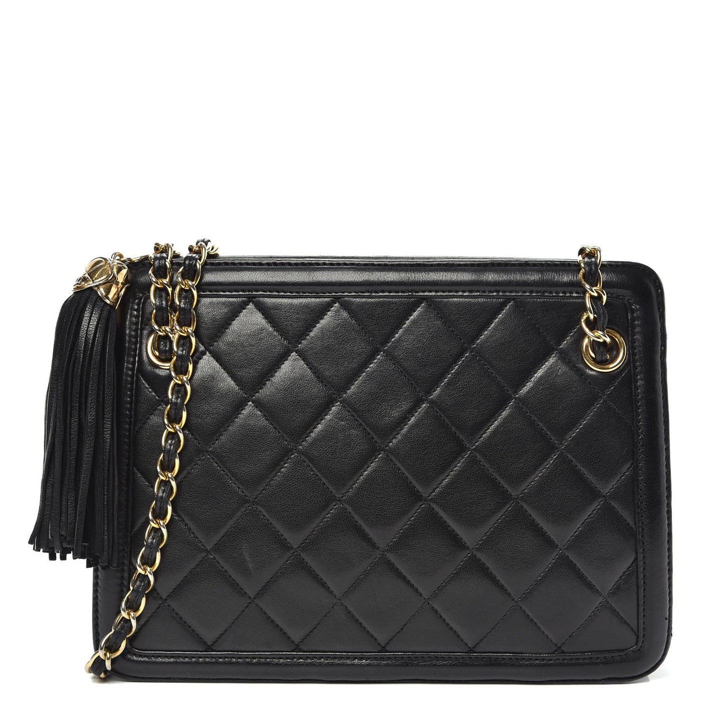 Lambskin Quilted Tassel Bag Black