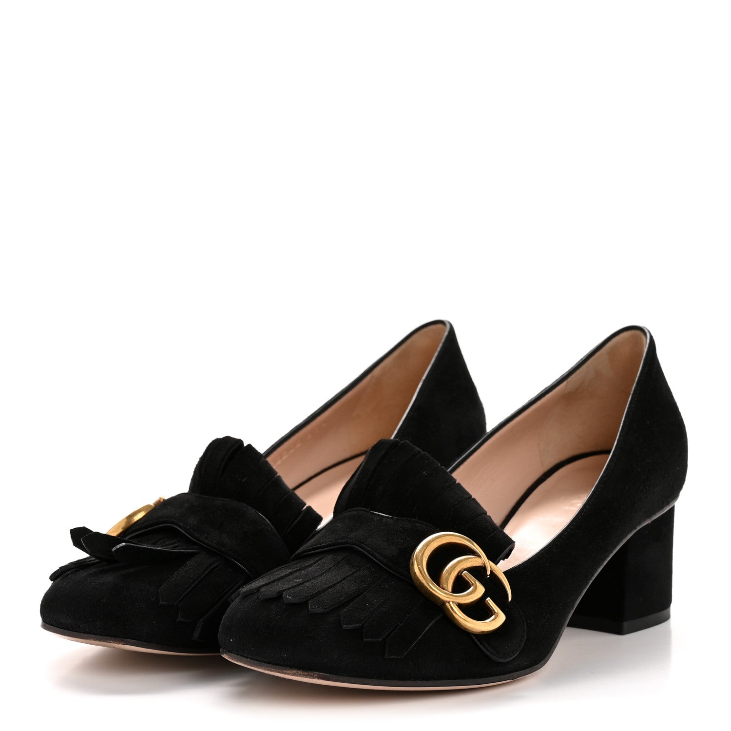 Gucci Kid Scamosciato GG Marmont Fringe 50mm Loafer Pumps 37.5 Black 4 of 11
