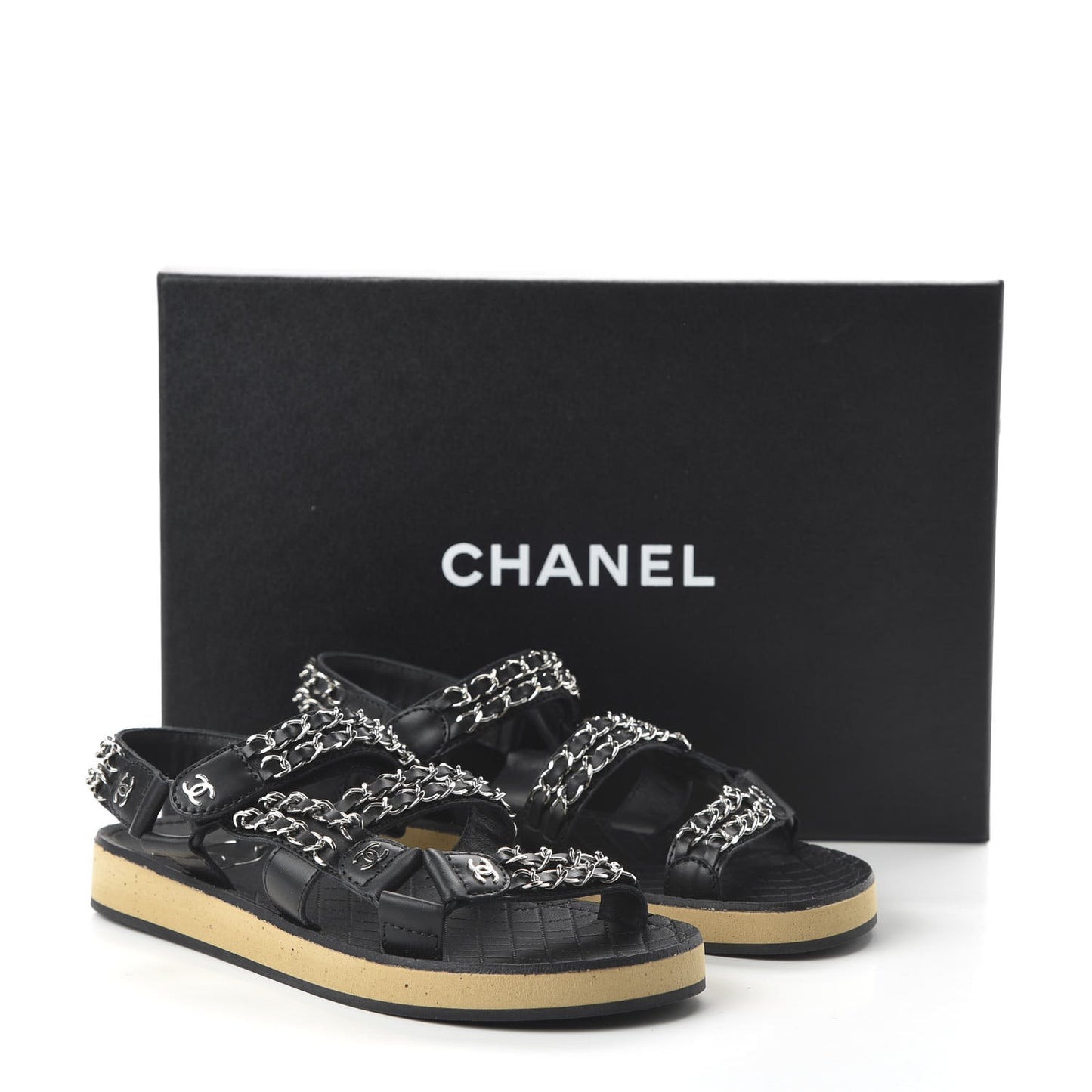 Lambskin Chain Sandals 35.5 Black