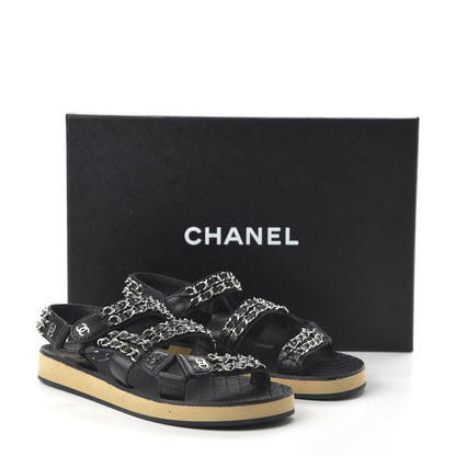 Chanel Lambskin Chain Sandals 35.5 Black 9 of 10