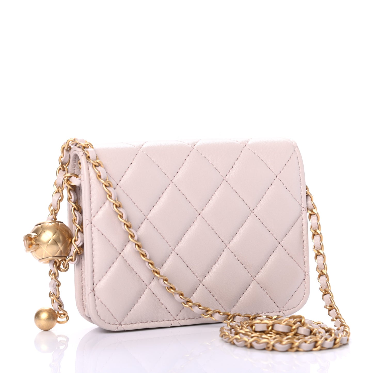 Lambskin Quilted Pearl Crush Clutch With Chain Light Purple